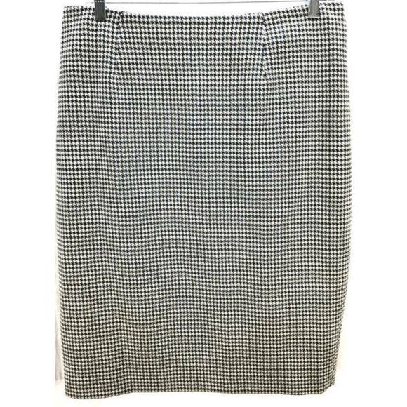 Anne Klein Skirt 16W Black Teal Houndstooth Straight Zipper Slit Work New - Picture 2 of 7